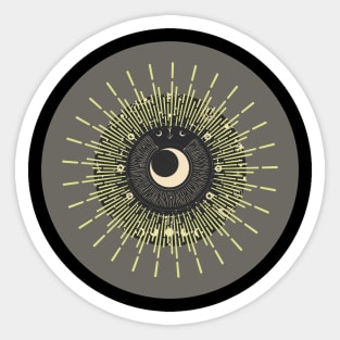 Halloween Cresent Moon, Celestial Symbols, Portents, Omens, Signs, and Fortunes - Dark Grey and Black Variation Sticker